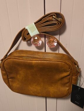 Everyday Tan Leatherette Crossbody Bag - Unbranded